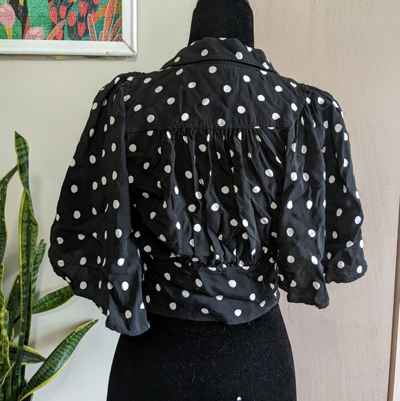 Anthropologie Maeve Black Polka Dot Cropped Flowy Top Women's Size 2 - Picture 7 of 8